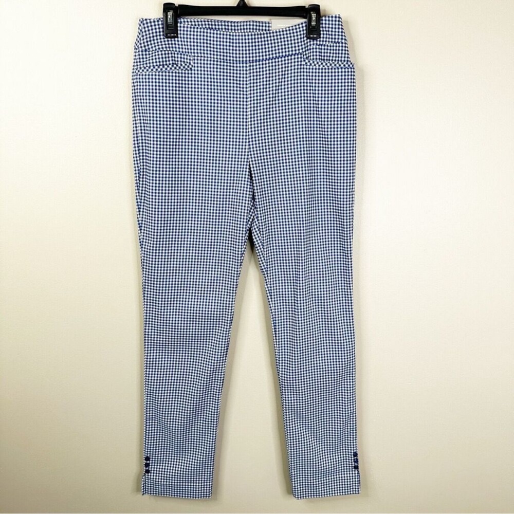 NEW Chico's Pants Womens 1T/ US 8T So Slimming Brigitte Blue Gingham Slim Leg